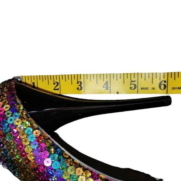 Deb Women's Multi Colored Rainbow Pride Sequin Platform Stiletto Heel Pumps Size - Picture 3 of 9